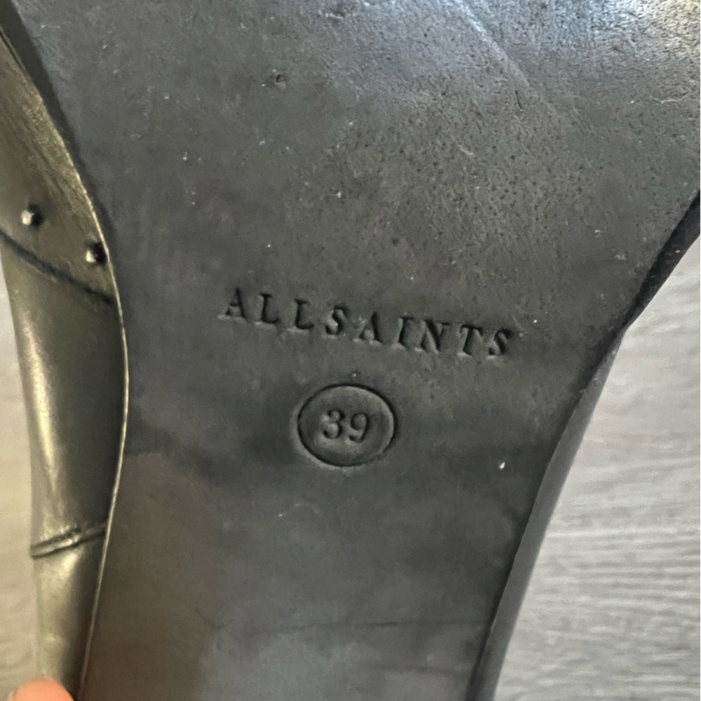 All Saints Black Leather Studded Block Heel Ankle Boots - Picture 10 of 13